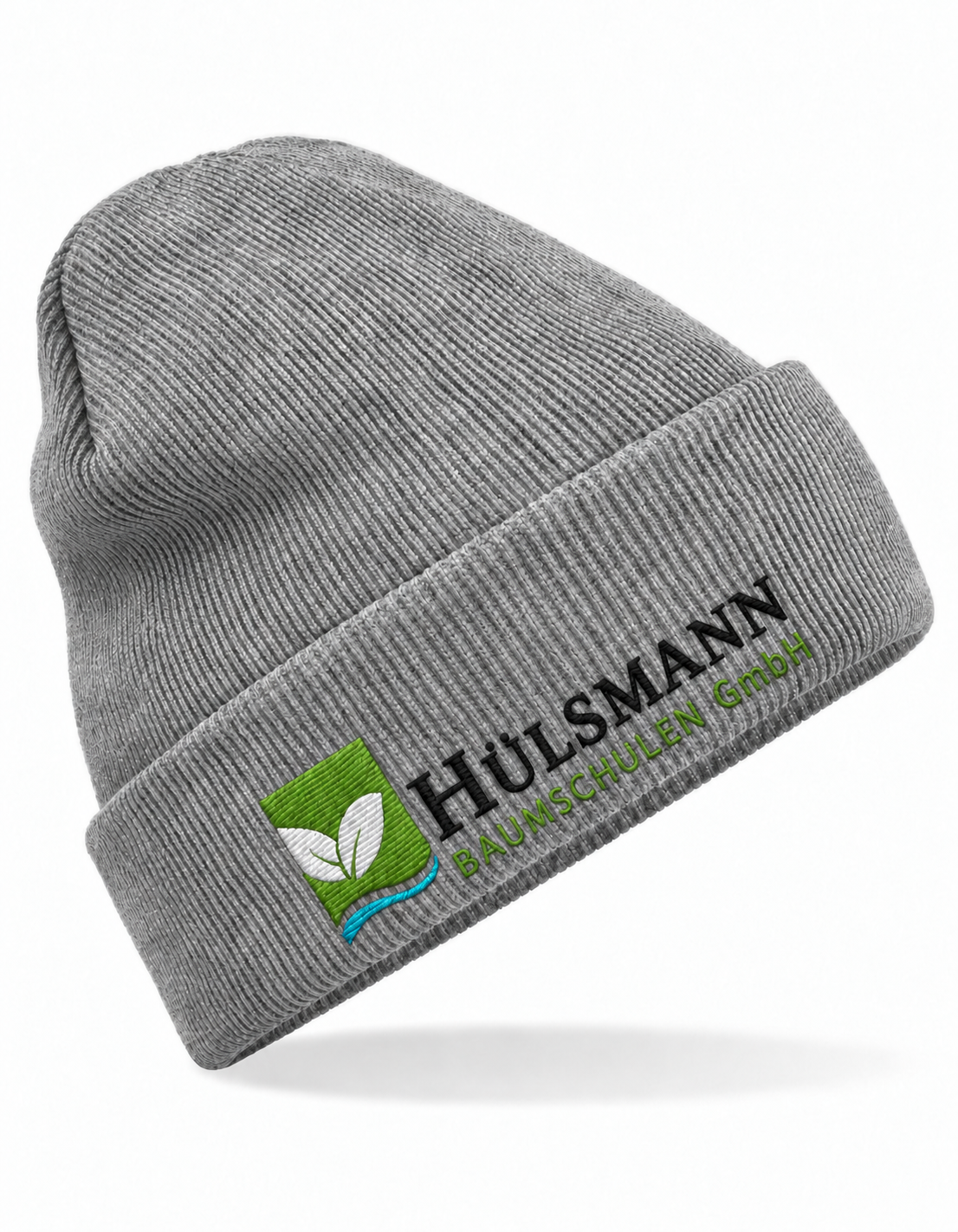 Baumschule Hülsmann Mütze Heather Grey – Stickvorschau mit Originalmotiv ohne weiße Schwinge