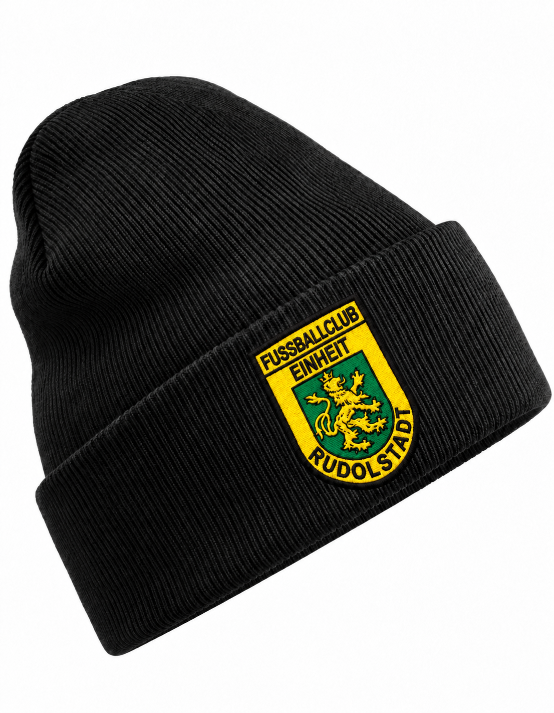 FC Einheit Rudolstadt Mütze Black – Wappen an Strickfasern ausgerichtet