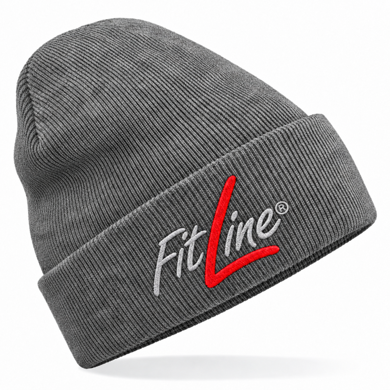FitLine Mütze Antique Grey mit grauer Schrift und rotem L als Stickvorschau