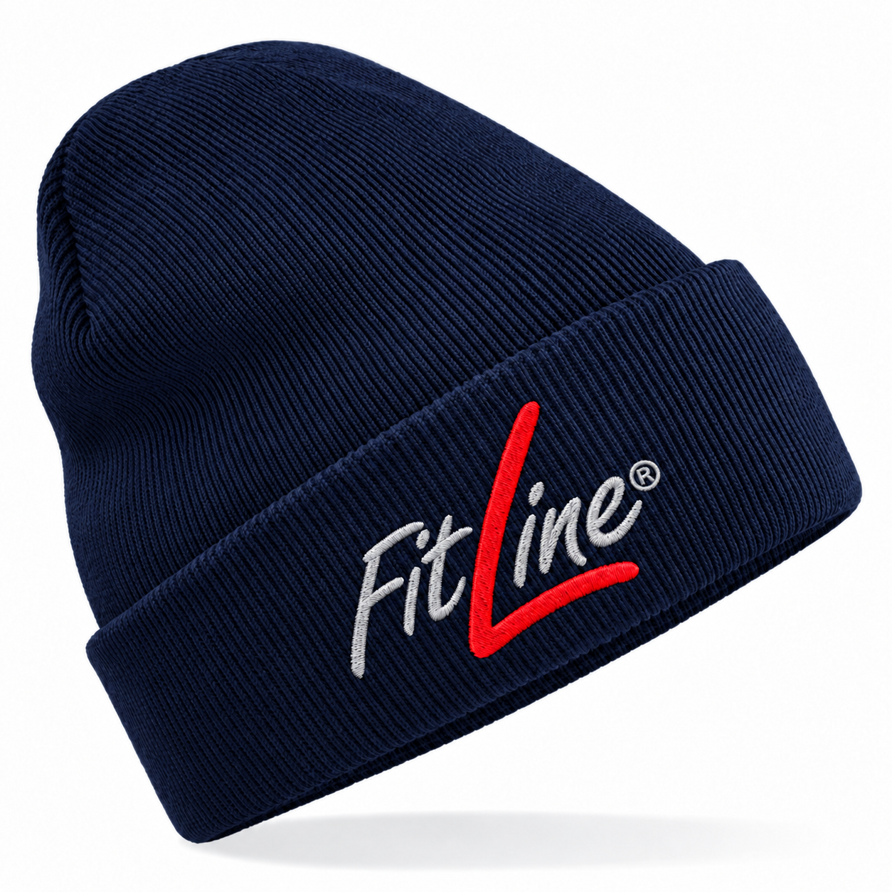 FitLine Mütze French Navy mit grauer Schrift und rotem L als Stickvorschau