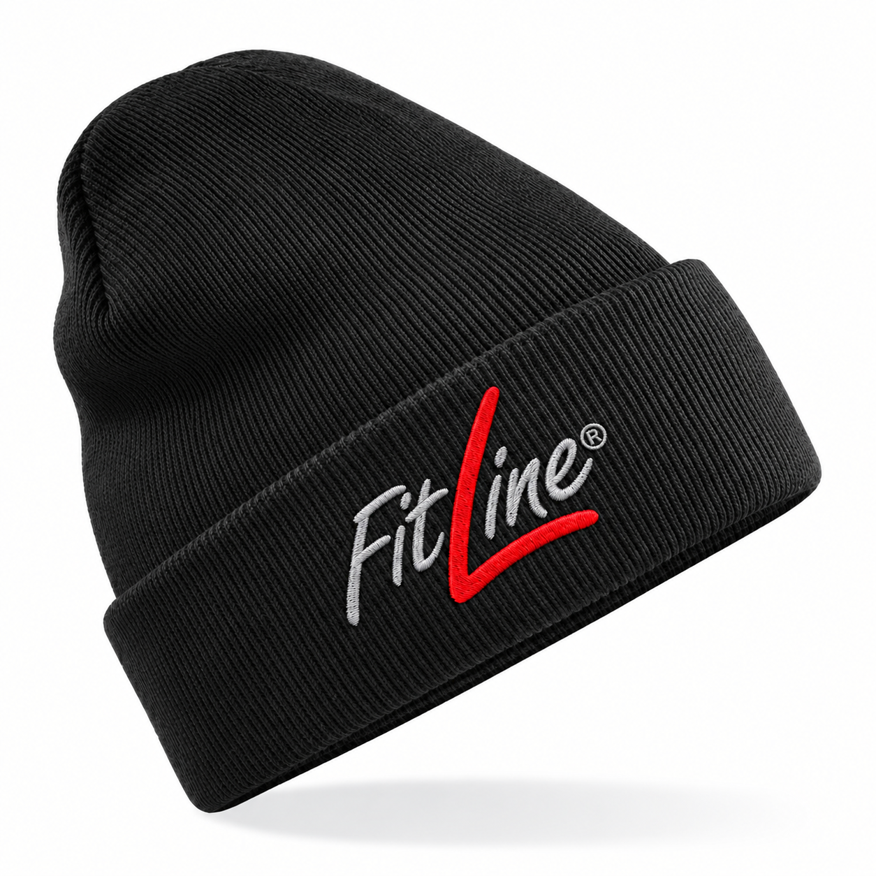 FitLine Kindermütze Black – graue Schrift mit rotem L in Stickoptik