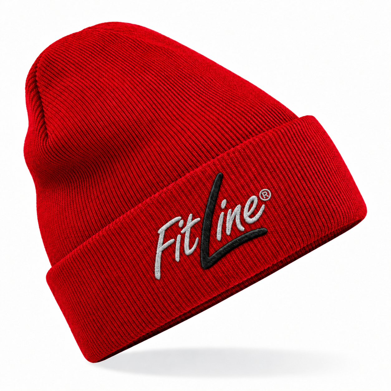 FitLine Kindermütze Classic Red – graue Schrift mit schwarzem L in Stickoptik