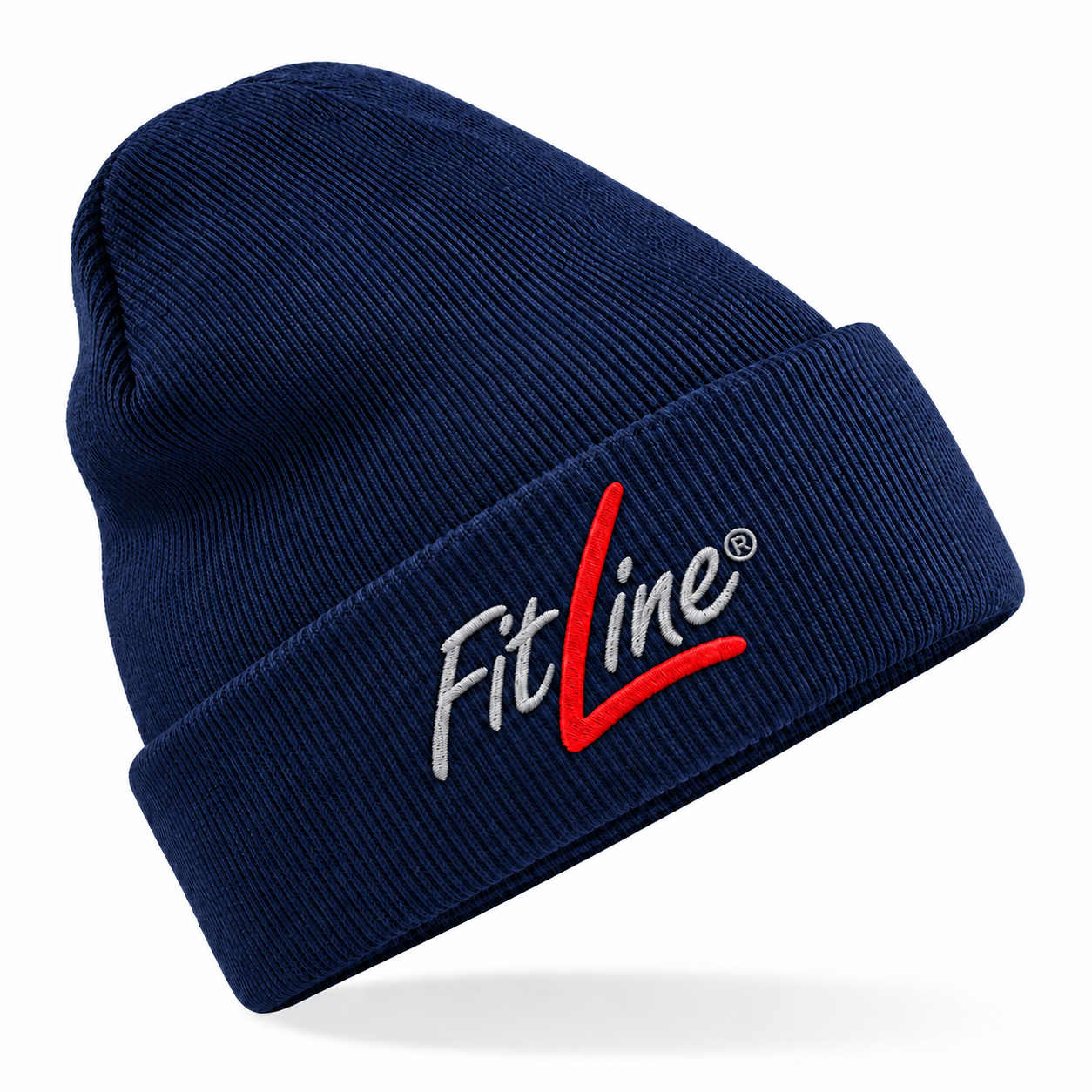 FitLine Kindermütze French Navy – graue Schrift mit rotem L in Stickoptik