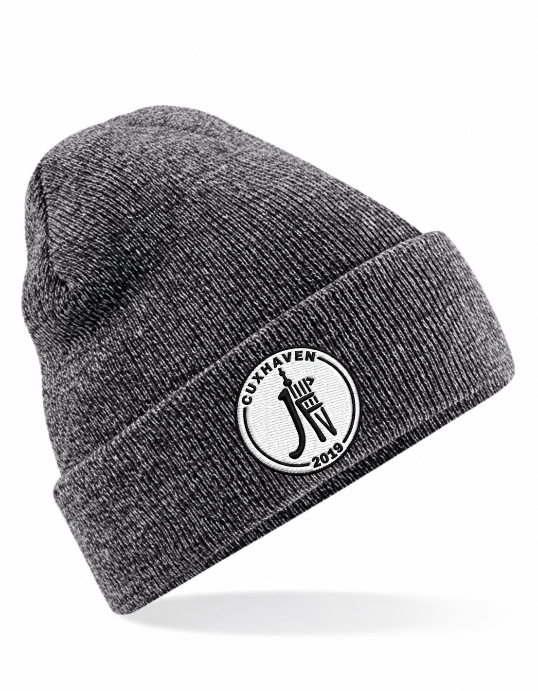JFV Cuxhaven Mütze in Antique Grey mit schwarzem Emblem und weißer Füllstickerei in plastischer Stickoptik