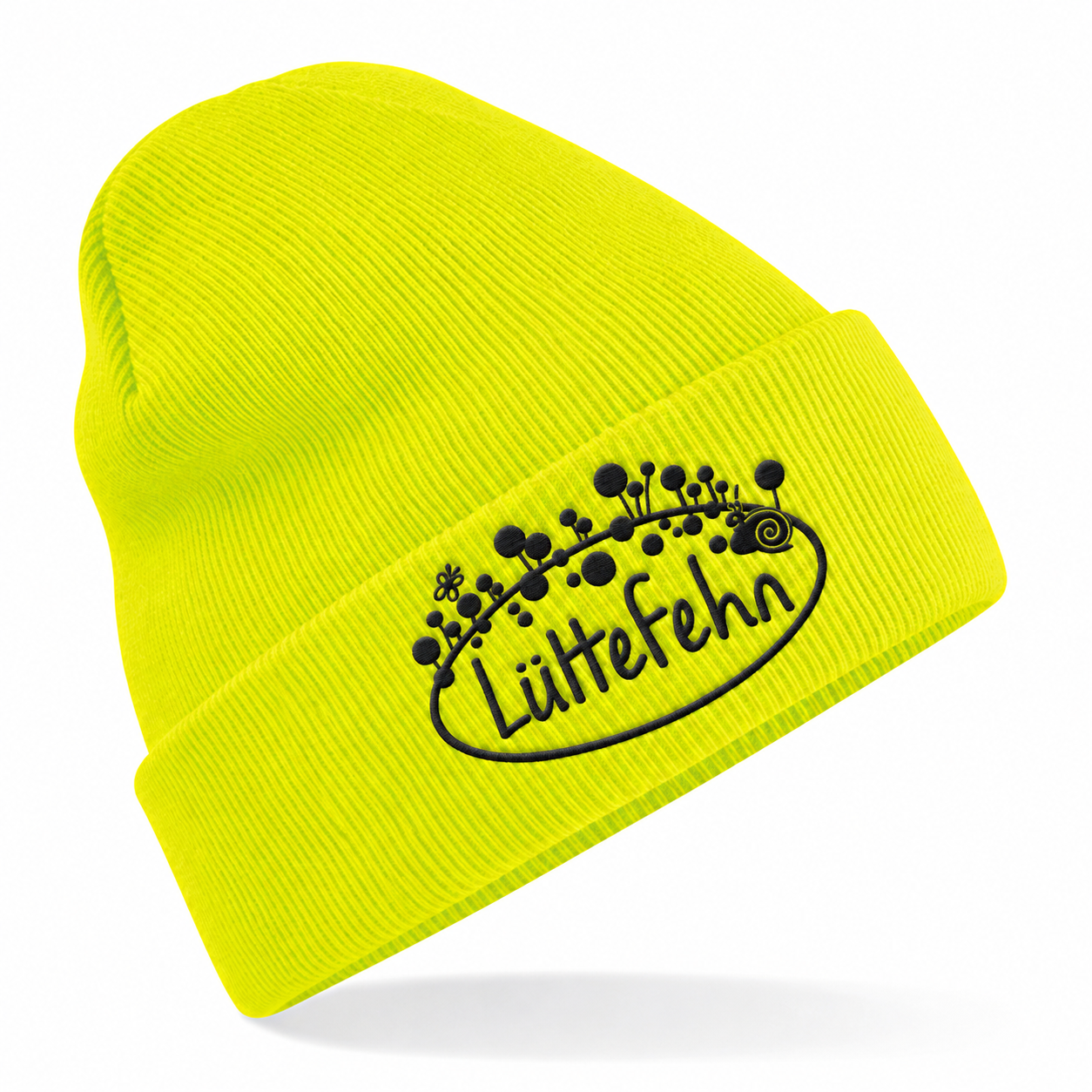 Kita Lüttefehn Mütze in Fluorescent Yellow mit schwarzem Sticklogo
