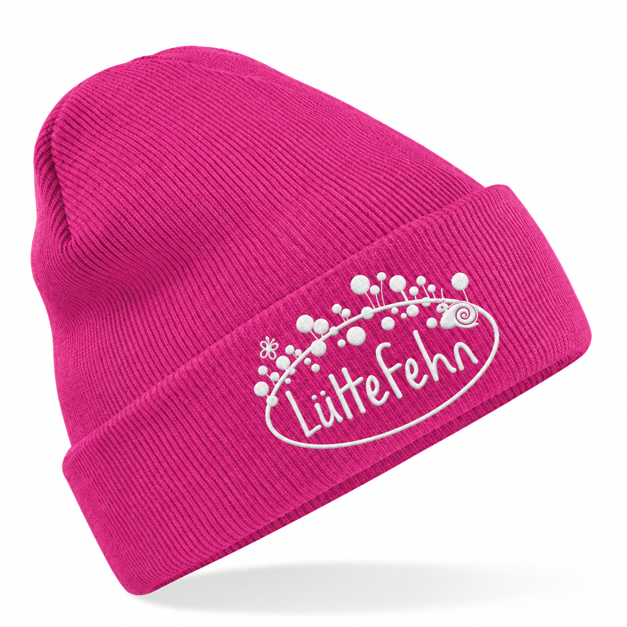 Kita Lüttefehn Mütze in Fuchsia mit weißem Sticklogo