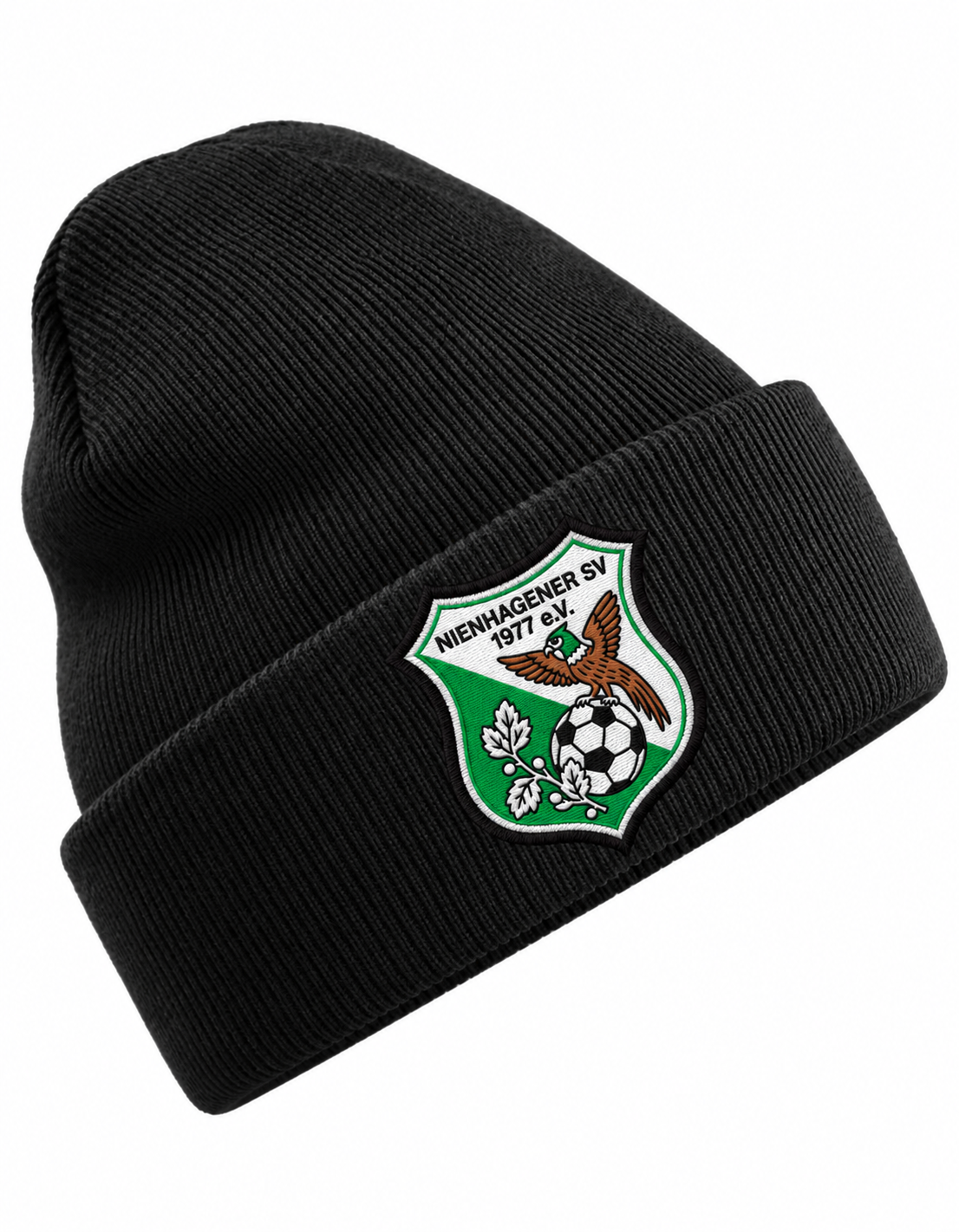 Nienhagener SV Mütze Black – mehrfarbige Vereinswappen-Stickerei