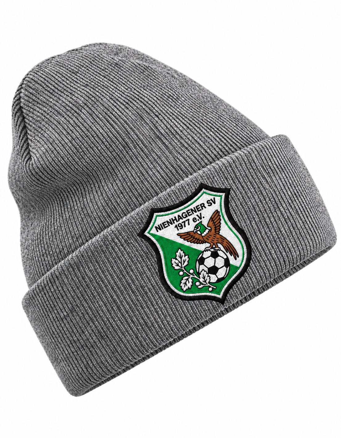 Nienhagener SV Mütze Heather Grey – mehrfarbige Vereinswappen-Stickerei