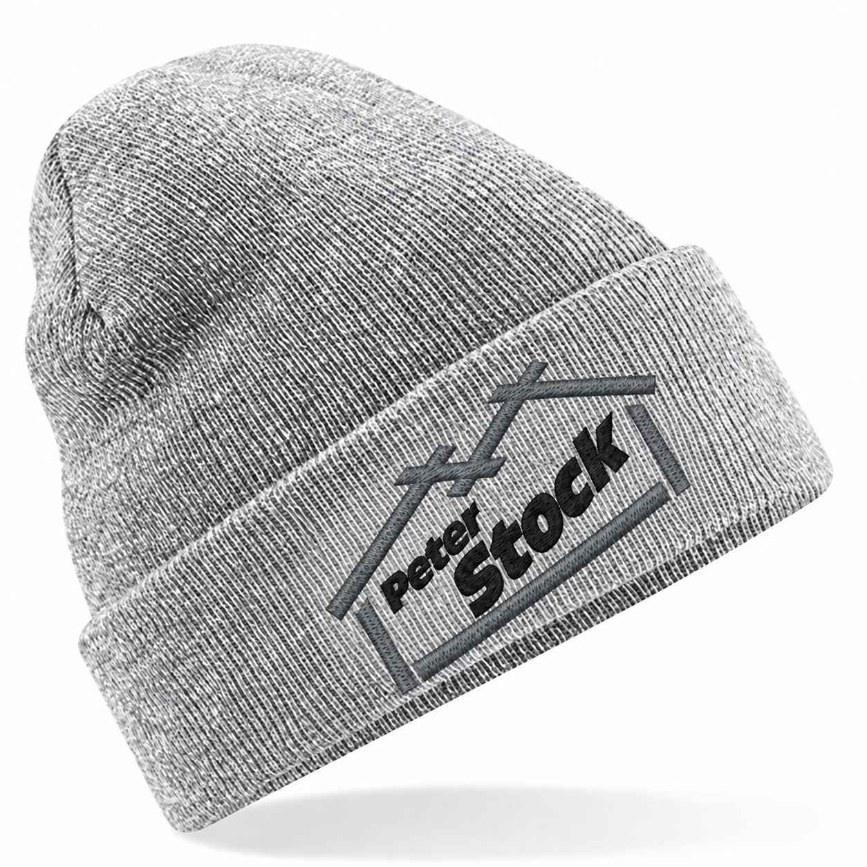 Peter Stock Mütze in Heather Grey – korrigierte Logoausrichtung