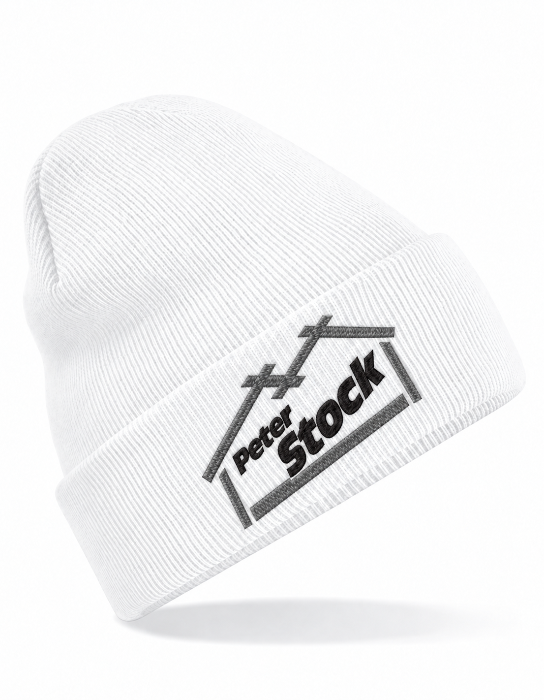 Peter Stock Mütze in White – korrigierte Logoausrichtung