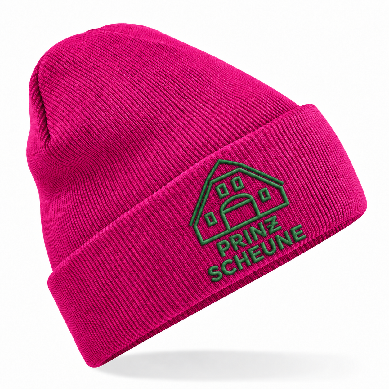 Prinz Scheune Kindermütze Fuchsia – dunkelgrüne Logostickerei
