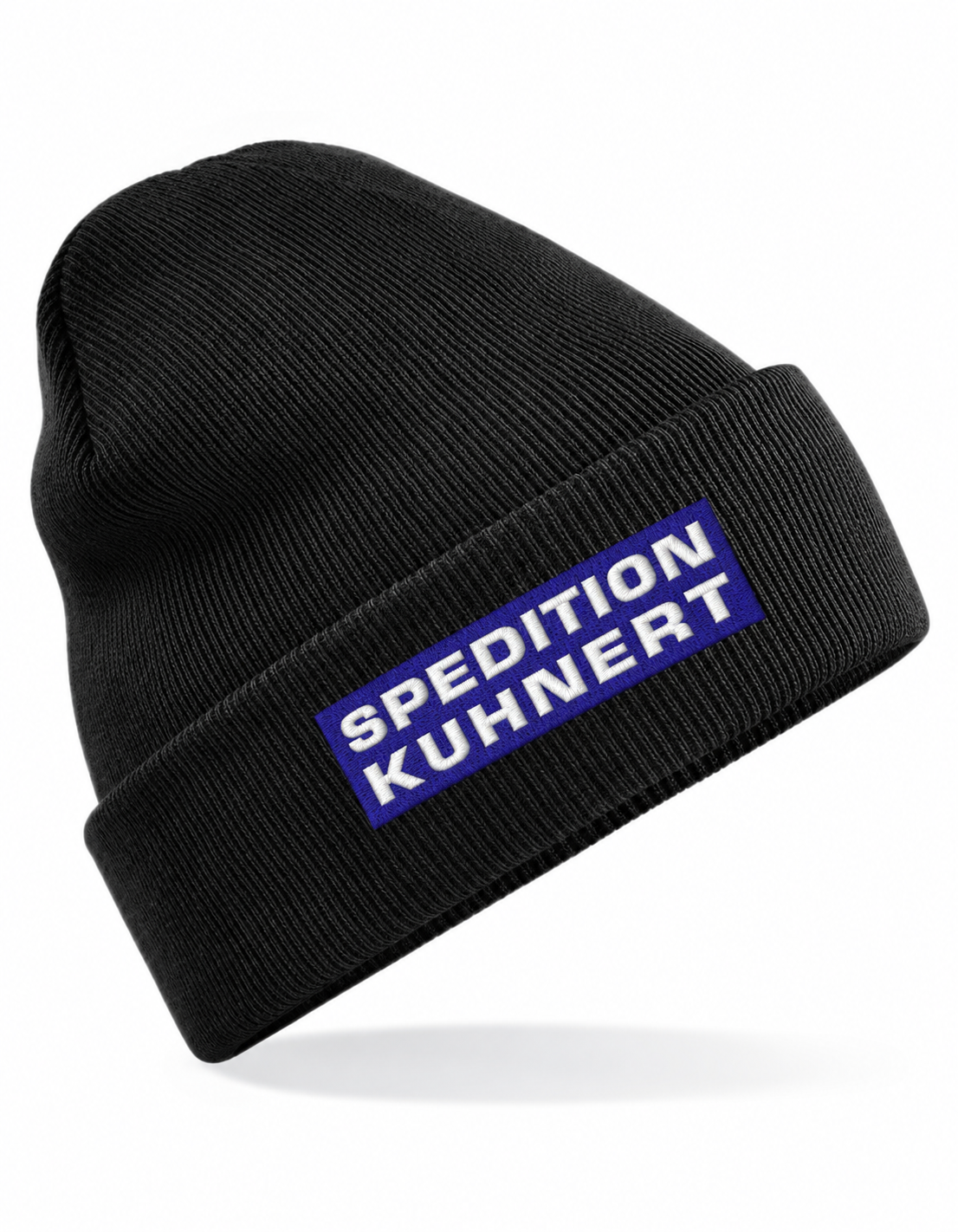Spedition Kuhnert Mütze Black – weiße Logostickerei auf blauem Feld