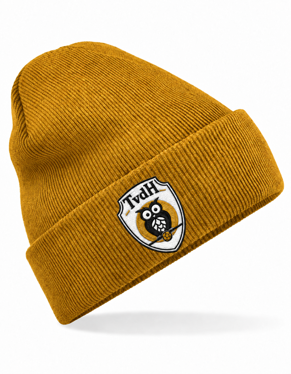 TvdH Eule Mütze Mustard – Sticklogo zentral auf dem Umschlag