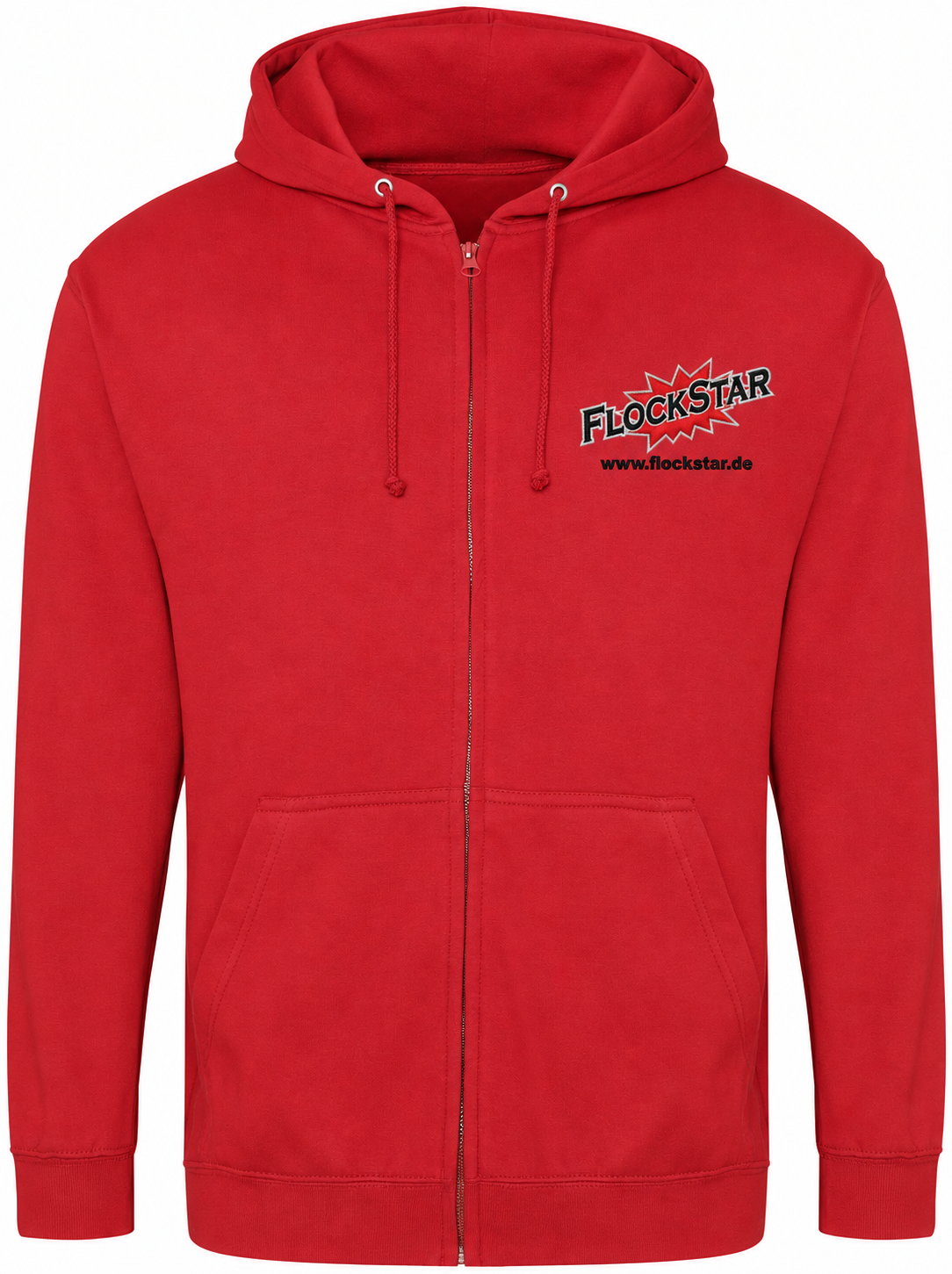 FlockStar JH050 Fire Red – Vorderseite mit Logostickerei