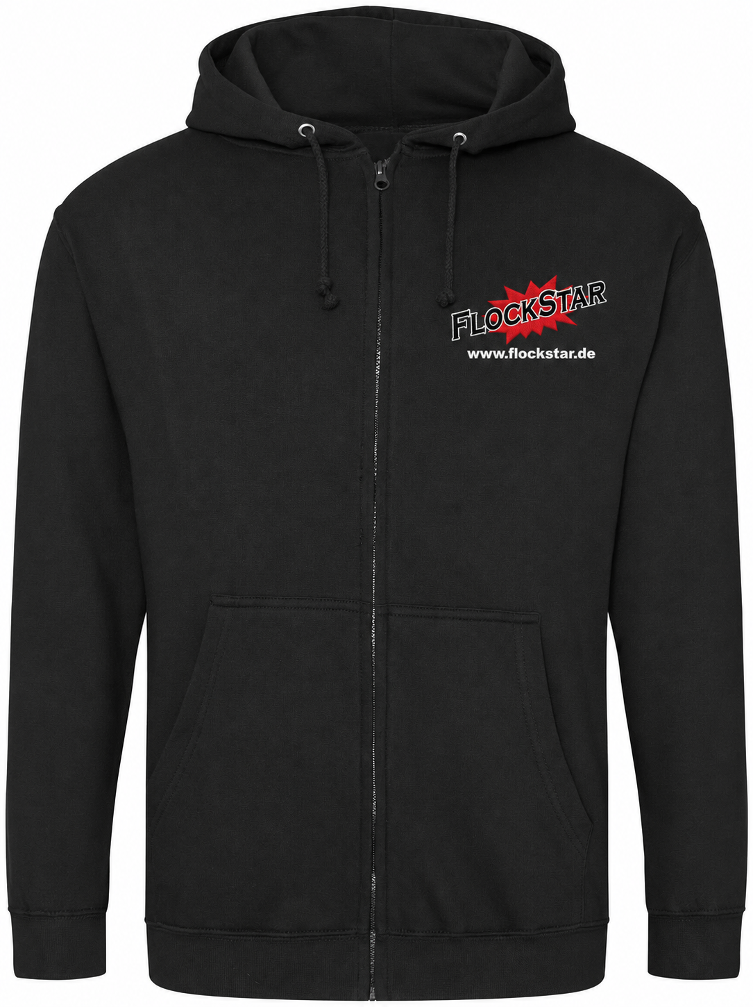 FlockStar JH050 Jet Black – Vorderseite mit Logostickerei