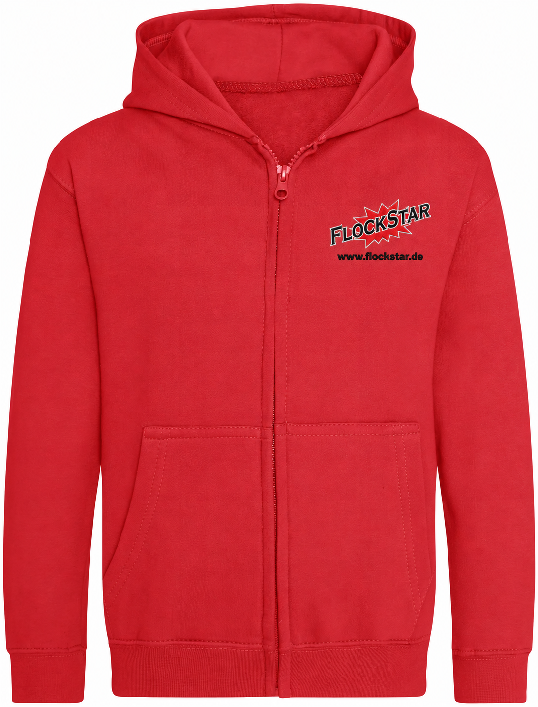 FlockStar JH050K Fire Red – Vorderseite mit Logostickerei
