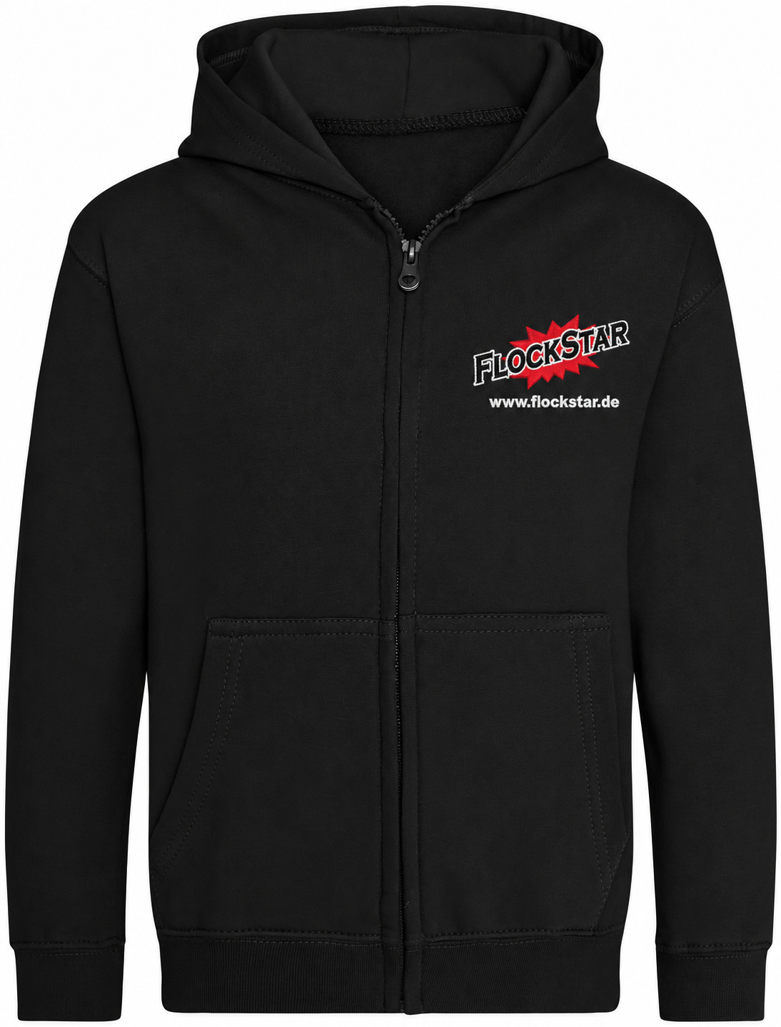 FlockStar JH050K Jet Black – Vorderseite mit Logostickerei