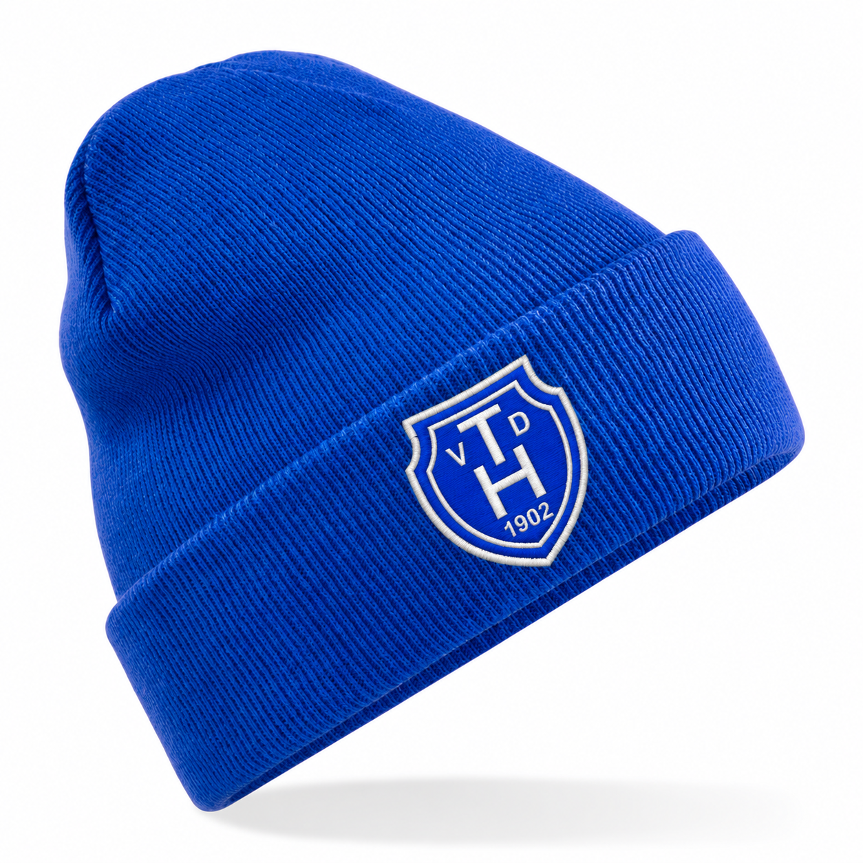 Haarentor Logomütze CB45b in Bright Royal mit gesticktem Wappen – digitale Vorschau