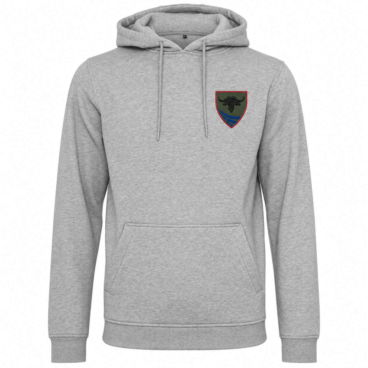 Premiumhoody Kompanie LogBtl 161 – Heather Grey – Vorderseite mit Stickerei