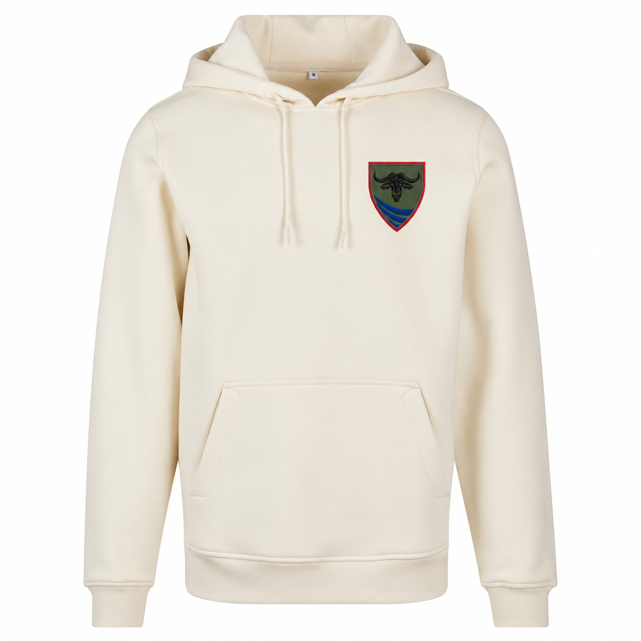 Premiumhoody Kompanie LogBtl 161 – White Sand – Vorderseite mit Stickerei